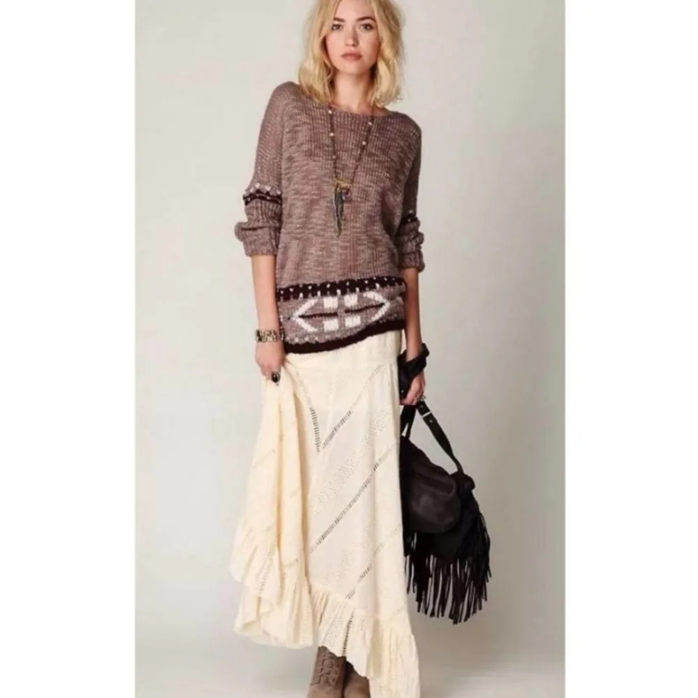 Free People Oversized Slouchy Mohair Wool Fair Isle Sweater XS